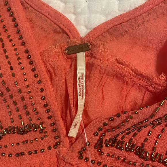 Free People Lost In You Beaded Tank Top Coral Orange Boho Size S. NWT. - Picture 2 of 4